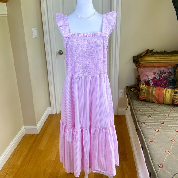 Eloquii Dresses & Skirts - Eloquii Dress Sundress Cotton Midi Striped Pink White Sleeveless Smocked (18/20)